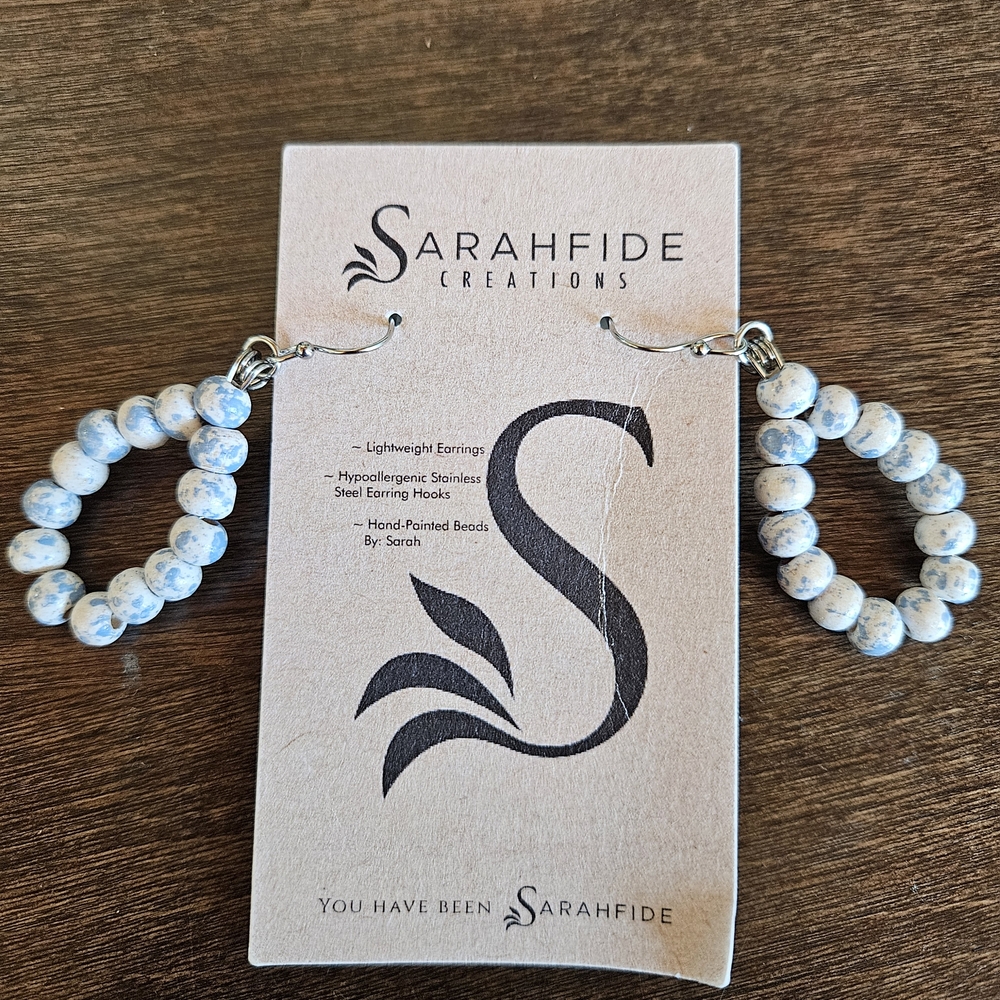 Blue and White Beaded Earrings